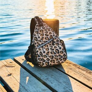Leopard Print Sling  Bag - Brown/Black